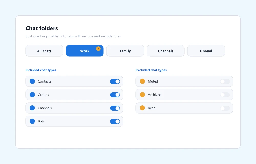 Carpetas de chats para organizar Telegram