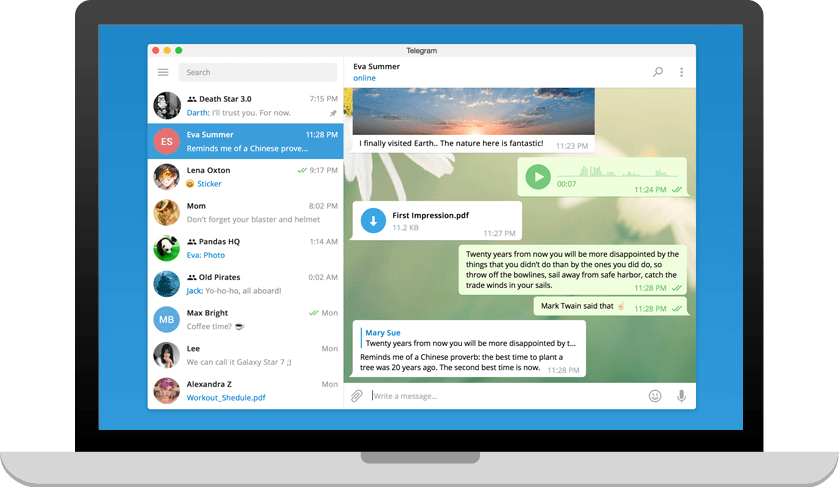 Telegram para Windows funcionando en el escritorio del PC